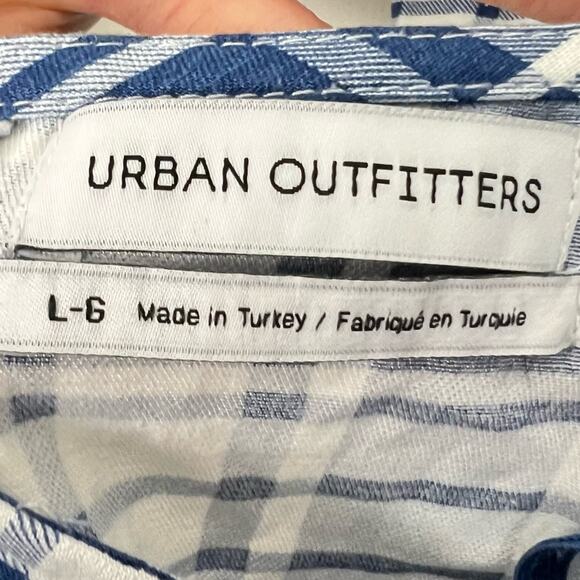 UO Lani Strappy Back Bodycon Mini Dress Blue Plaid sz L Spring Summer - Picture 10 of 10